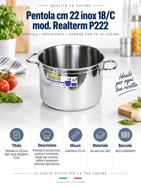 Pentola Cm.22 Inox 18/Cmod. Realterm P222