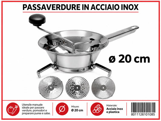 Passaverdure Cm.20 Inox 18/103 Dischi Intercambiabili Con Cartoncino Espositore
