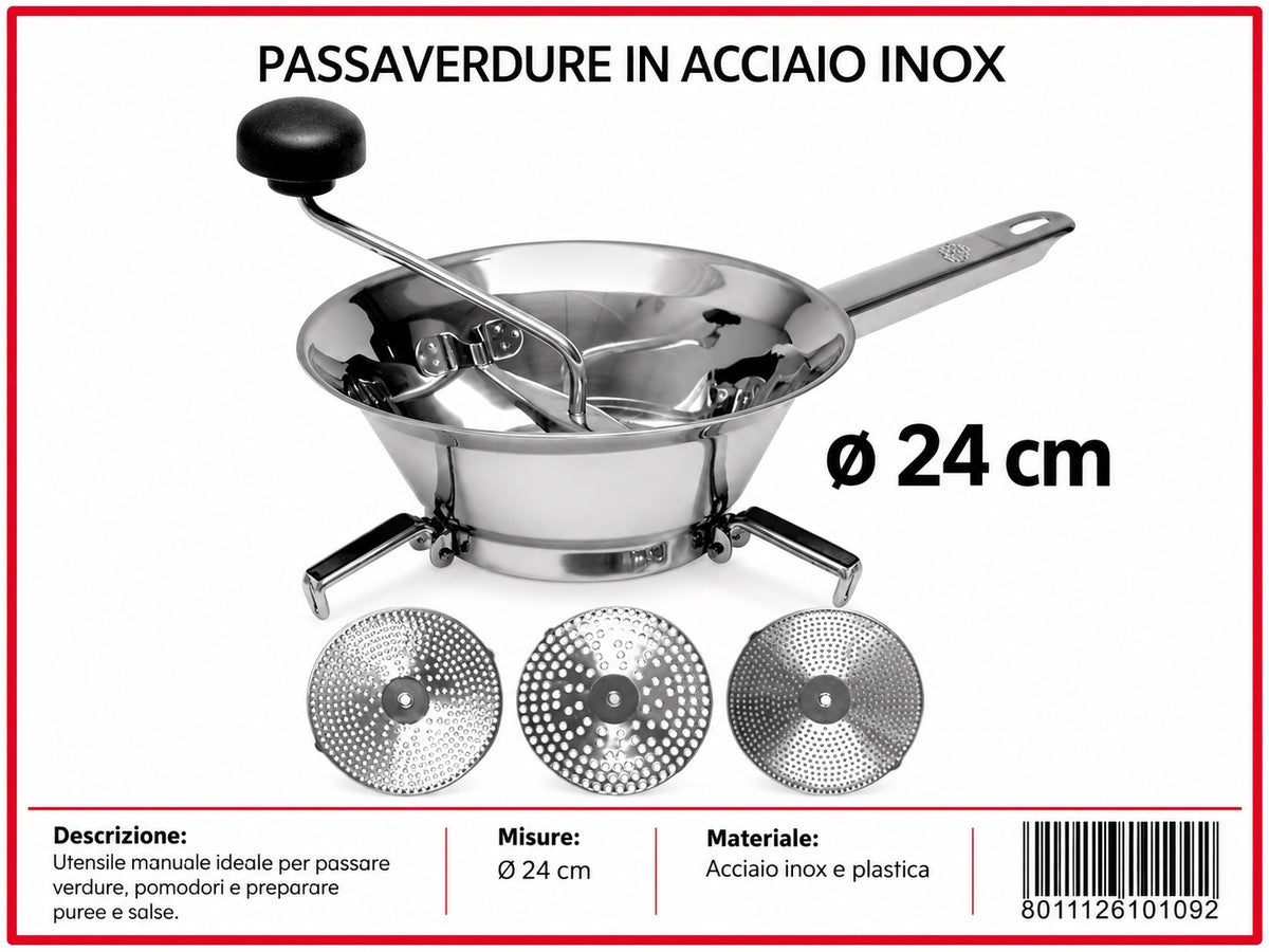 Passaverdure Cm.24 Inox 18/103 Dischi Intercambiabili Con Cartoncino Espositore