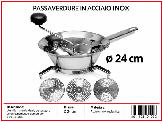 Passaverdure Cm.24 Inox 18/103 Dischi Intercambiabili Con Cartoncino Espositore