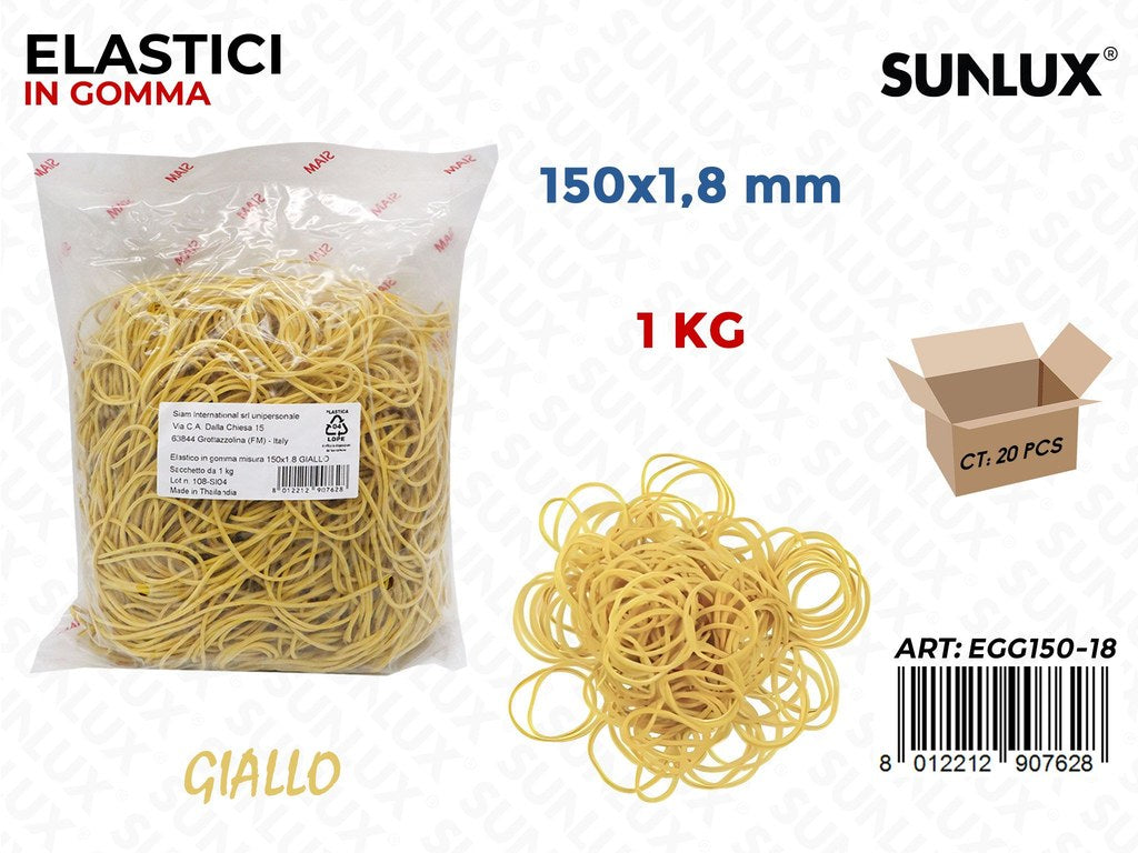 Elastici Gomma Gialla 150*1.8MM Sacc da 1 Kg