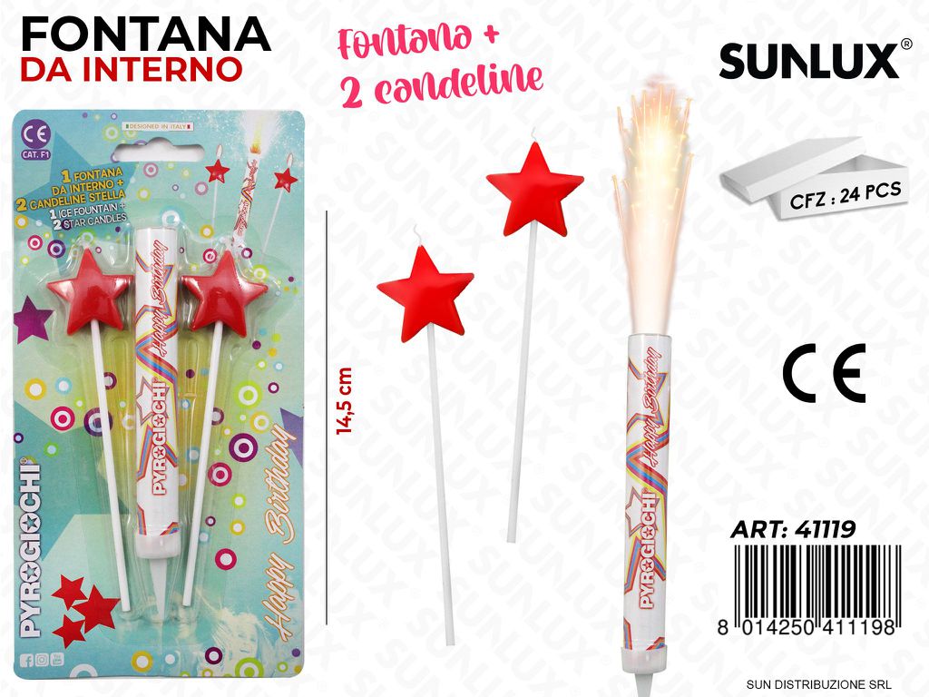 FONTANA DA INTERNO C/ 2CANDELINE STELLA14.5CM