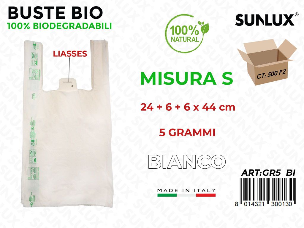 Buste Biodegr. Liasses Bianche 24*6*6*44 Cm 5GR 500 Pcs/Pacco