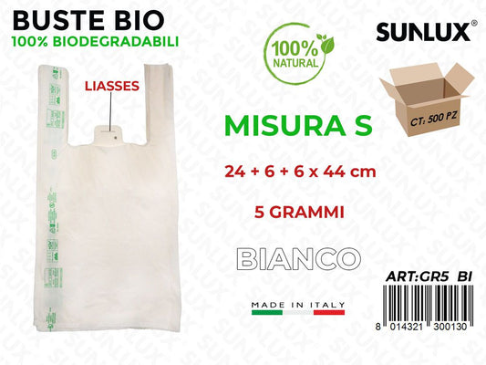 Buste Biodegr. Liasses Bianche 24*6*6*44 Cm 5GR 500 Pcs/Pacco