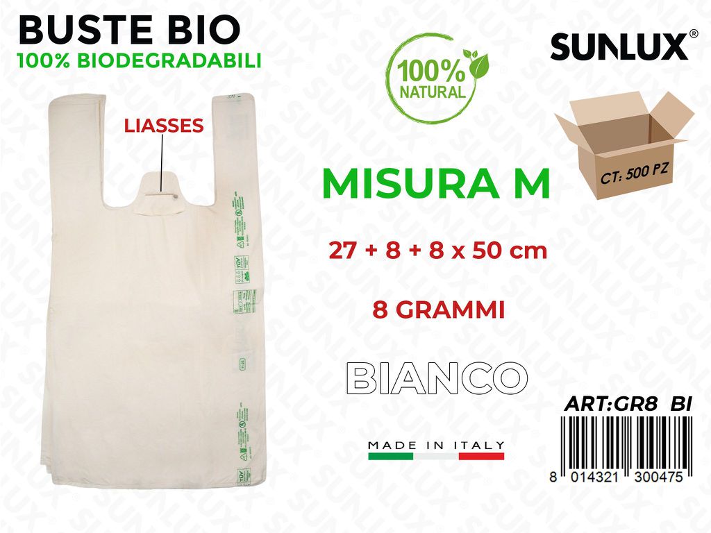 Buste Biodegr. Liasses Bianche 27*8*8*50 Cm 8GR 500 Pcs/Pacco