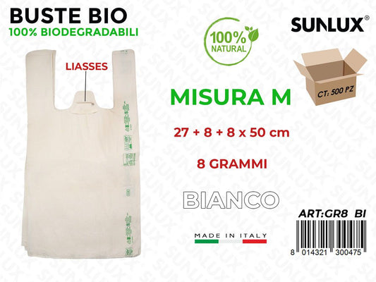 Buste Biodegr. Liasses Bianche 27*8*8*50 Cm 8GR 500 Pcs/Pacco