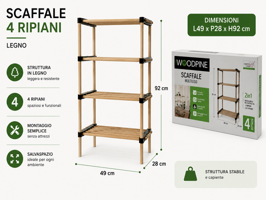 SCAFFALE 4 RIPIANI 49X28XH92CM LEGNO