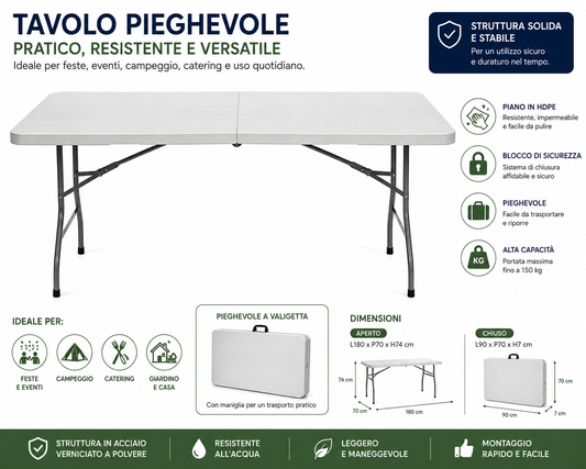 TAVOLINO PIEGH. 180X70X74 CM BIANCO