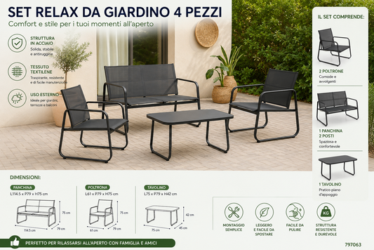 SET PANCHINA C/2 POLTRONE E TAVOLO