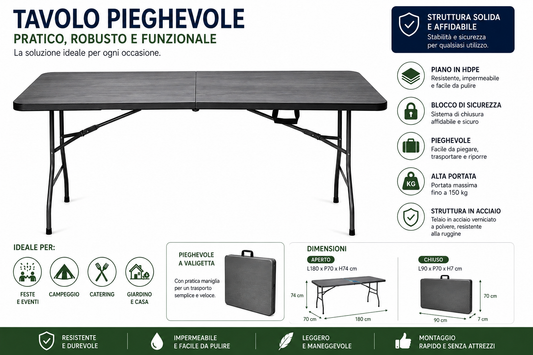 TAVOLINO PIEGH. 180X70X74 CM GRIGIO
