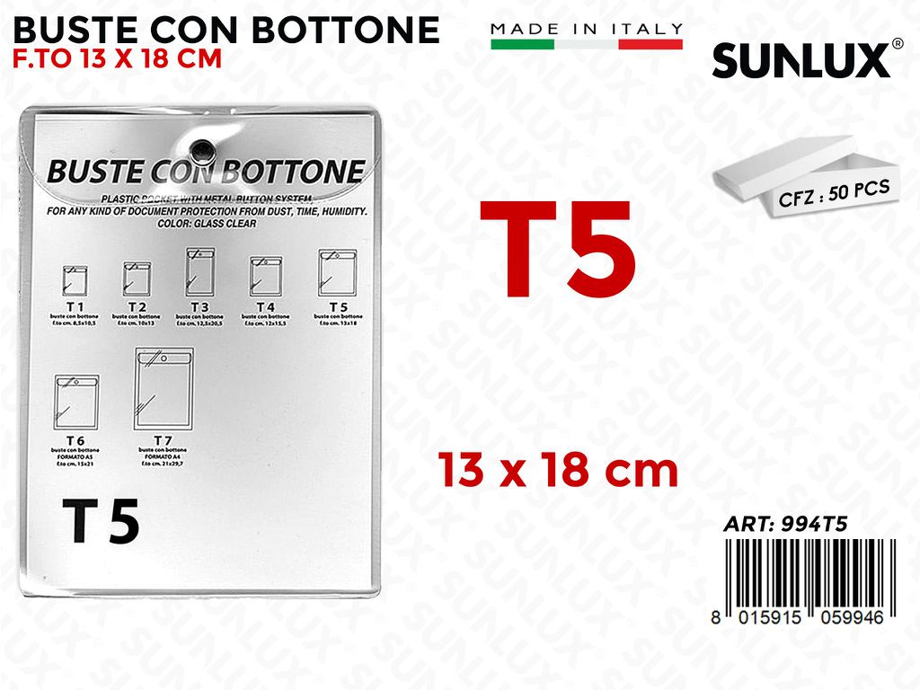 994T5 Buste c/ Bottone 13*18 Cm 50 Pz/ Pacco