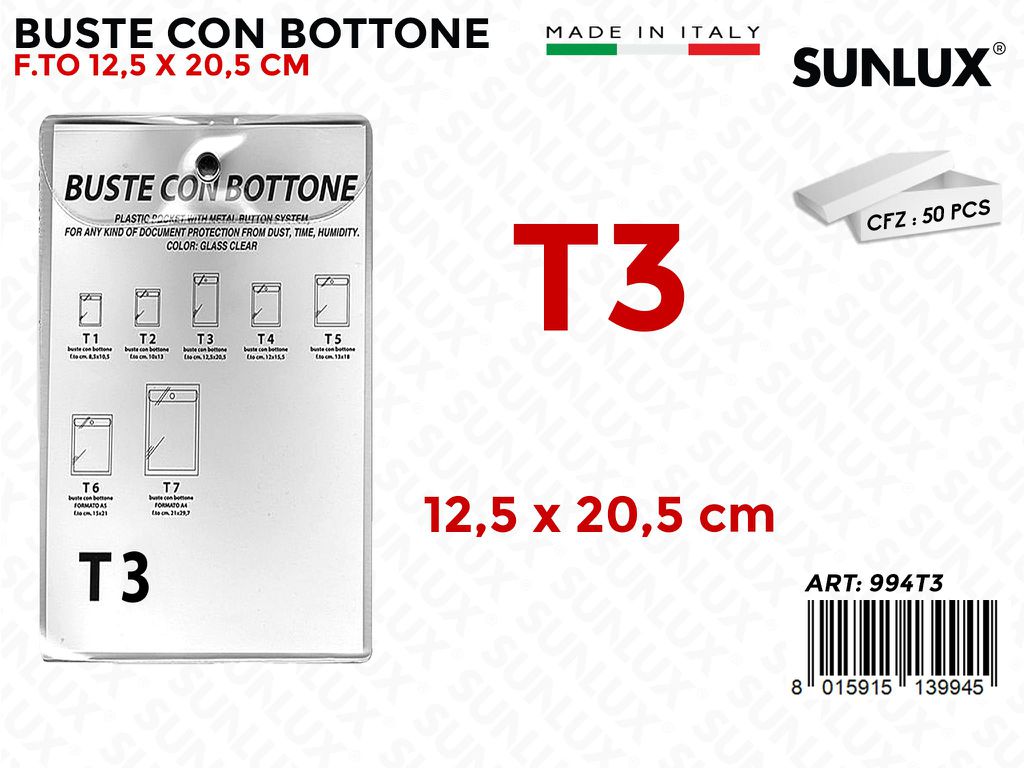 994T3 Buste c/ Bottone 12.5*20.5 Cm 50 Pz/ Pacco