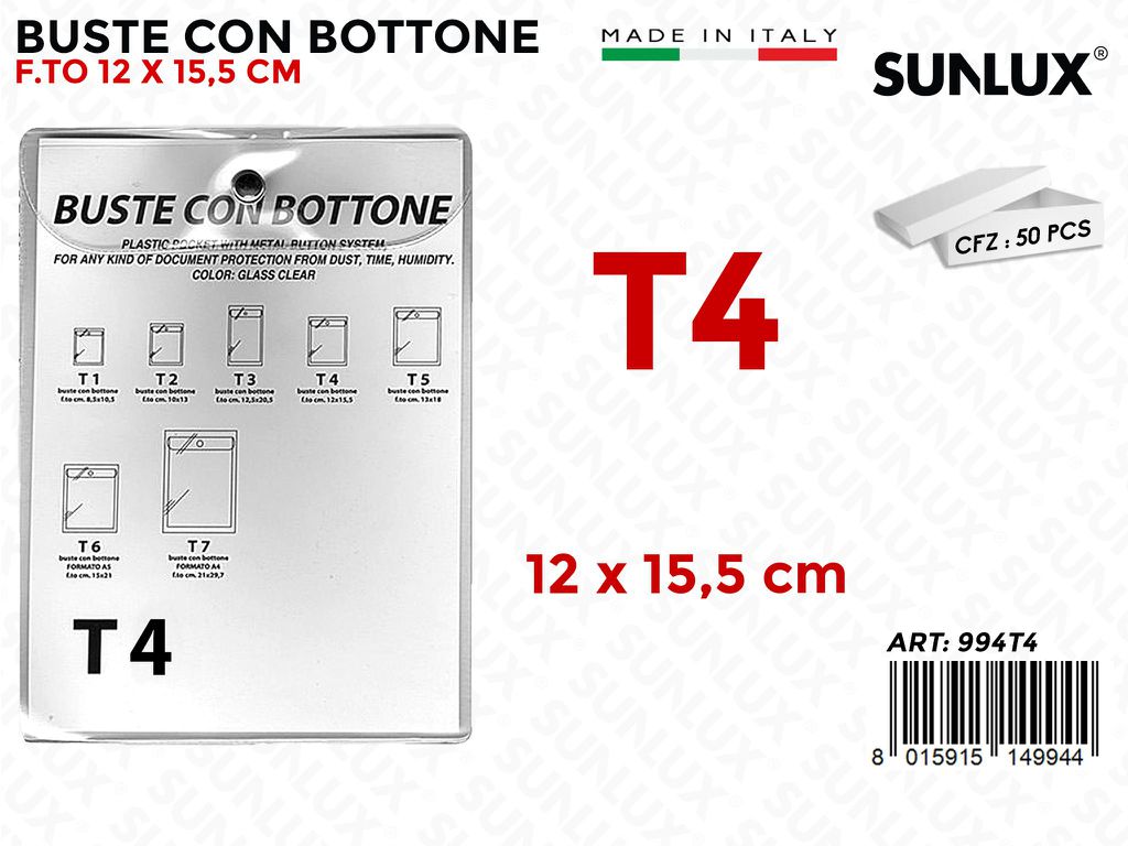 994T4 Buste c/ Bottone 12*15.5 Cm 50 Pz/ Pacco
