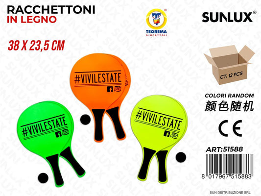 Racchettoni in Legno Col. Fluo 38*24CM