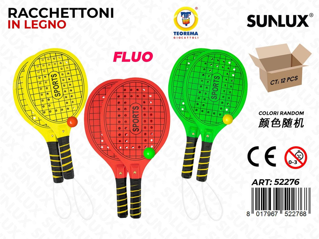 Racchettoni in Legno Fluo Col. Random