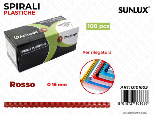 Spirali Rileg. Plast. Rosso D. 16MM 100PCS /Pacco