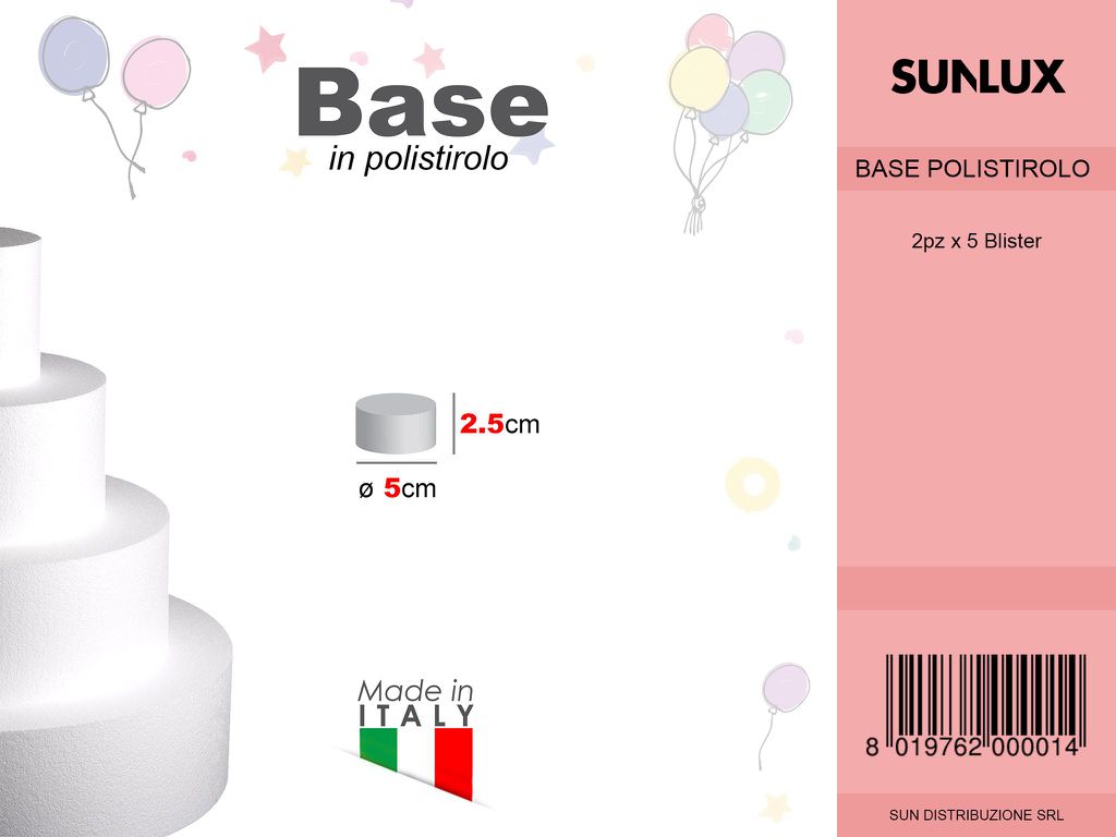 D.5 X H. 2.5 Base Rotonda Polistirolo 2PCS