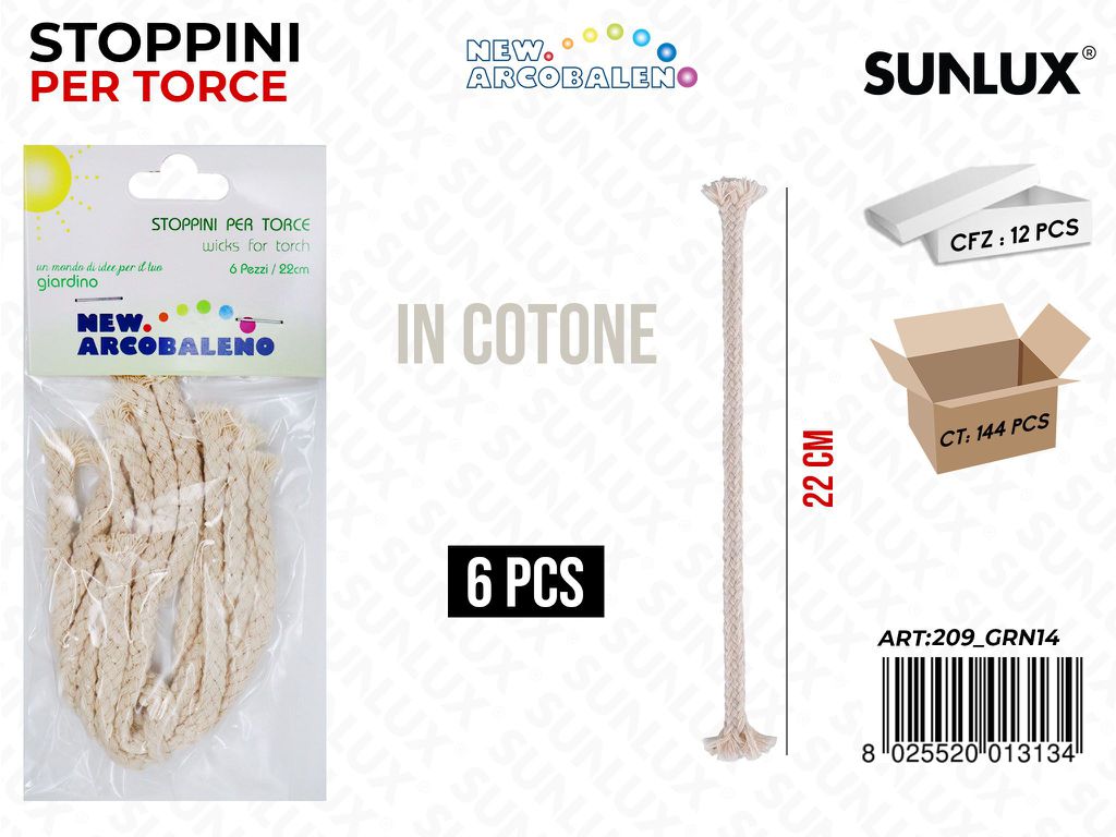 Stoppini per Torce in Cotone 22CM 6PCS