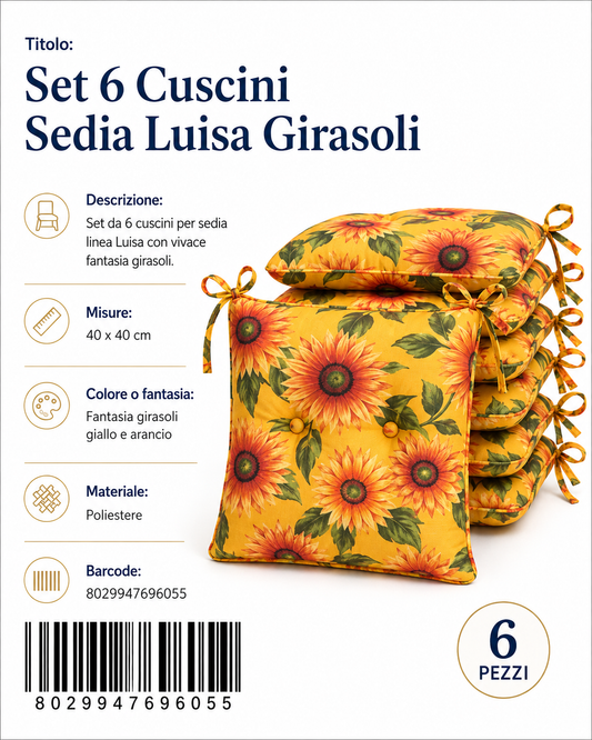 Set 6 Cusc Sedia Luisa Girasoli - 8029947696055