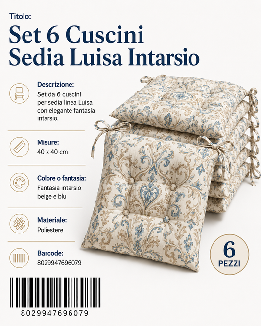 Set 6 Cusc Sedia Luisa Intarsio - 8029947696079