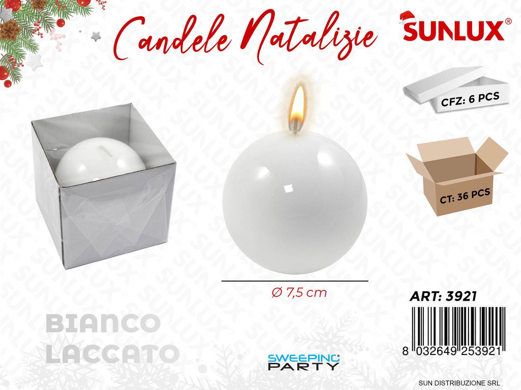Candela Sfera Bianco Laccato D.7.5CM