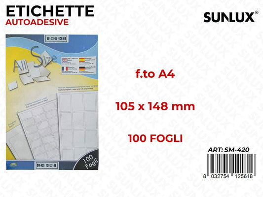 Etichette Autoadv F.to A4 100FF 105*148MM