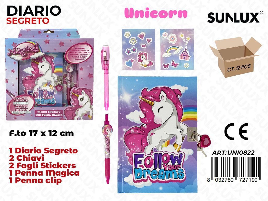 DIARIO SEGRETO UNICORN C/ PENNA MAGICA /PZ DA 12**