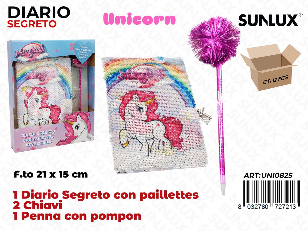 DIARIO SEGRETO UNICORN C/ PENNA POMPON /PZ DA 12**