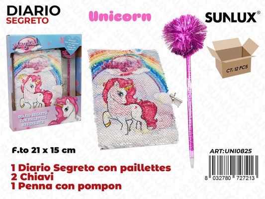 DIARIO SEGRETO UNICORN C/ PENNA POMPON /PZ DA 12**