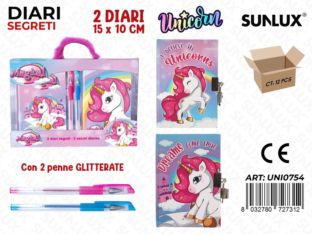 DIARIO SEGRETO UNICORN 2PCS C/ PENNE GLITTER