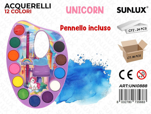ACQUERELLI UNICORN 12COL. C/PENNELLO