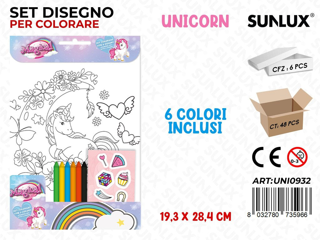 SET DISEGNO PER COLORARE UNICORN C/ 6COL. 19.3*28.4CM
