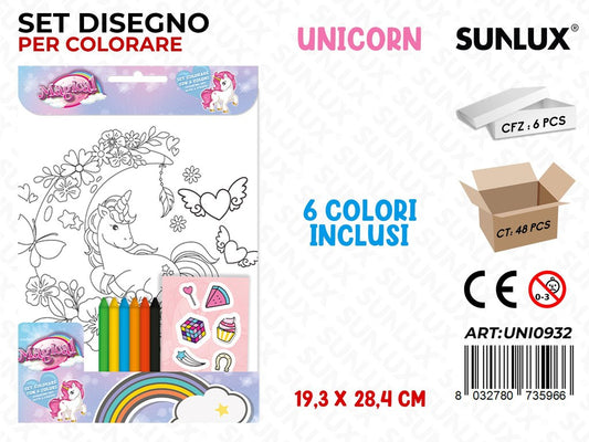 SET DISEGNO PER COLORARE UNICORN C/ 6COL. 19.3*28.4CM