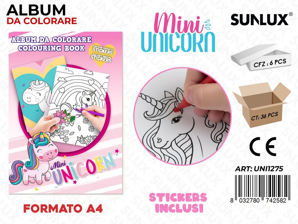 ALBUM DA COLORARE UNICORN C/ STICKERS A4