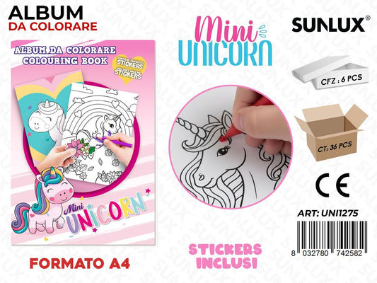 ALBUM DA COLORARE UNICORN C/ STICKERS A4