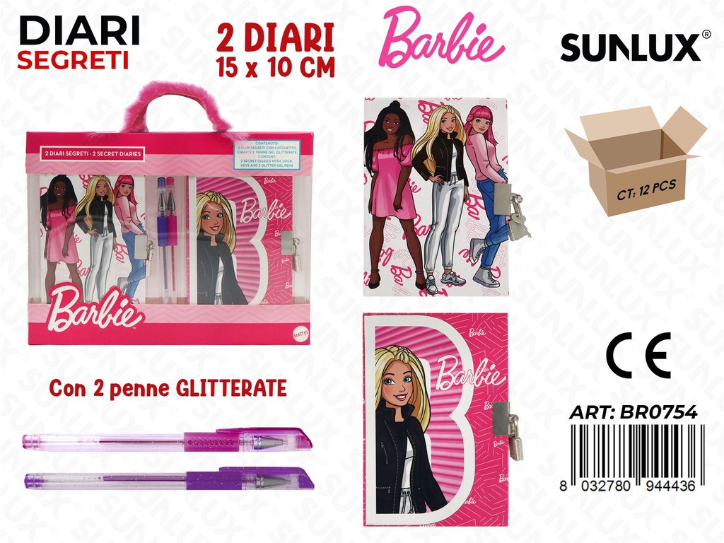 DIARIO SEGRETO BARBIE 2PCS C/ PENNE GLITTER