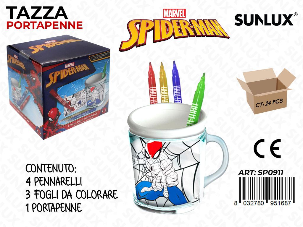 TAZZA PORTAPENNE DA COLORARE SPIDERMAN /PZ DA 6**