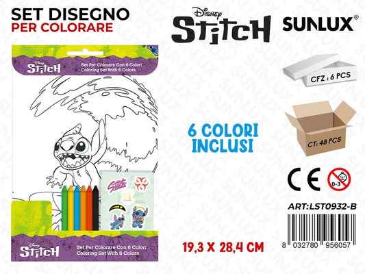 SET DISEGNO PER COLORARE STITCH C/ 6COL. 19.3*28.4CM