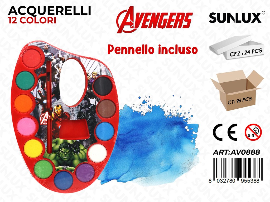 ACQUERELLI AVENGERS 12COL. C/PENNELLO