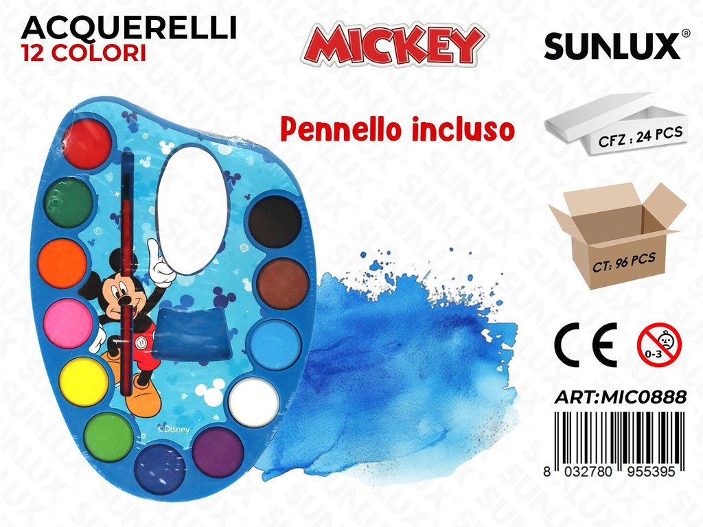 ACQUERELLI MICHEY MOUSE 12COL. C/PENNELLO