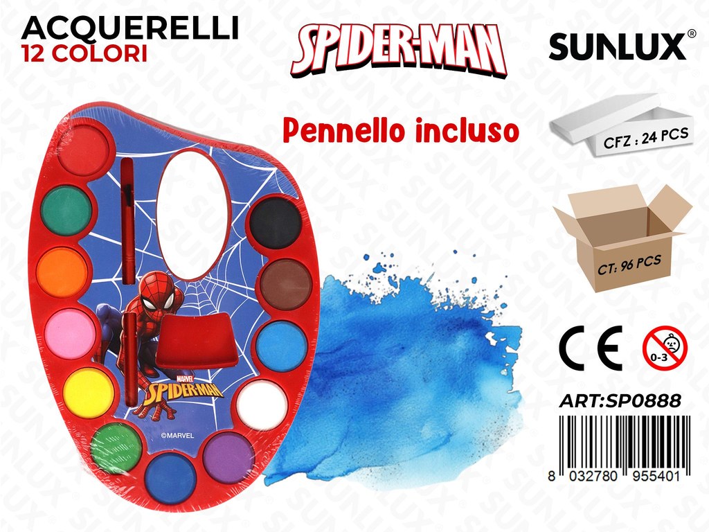 ACQUERELLI SPIDERMAN 12COL. C/PENNELLO