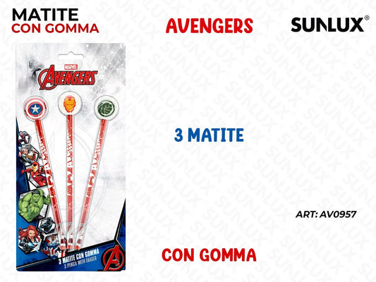 MATITE HB C/ GOMMA AVENGERS 3PCS