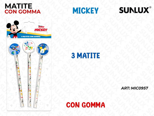 MATITE HB C/ GOMMA MICKEY MOUSE 3PCS
