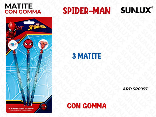 MATITE HB C/ GOMMA SPIDERMAN 3PCS