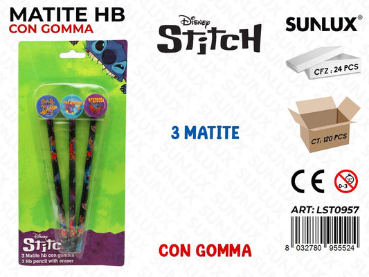 MATITE HB C/ GOMMA STITCH 3PCS
