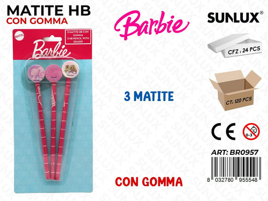 MATITE HB C/ GOMMA BARBIE 3PCS