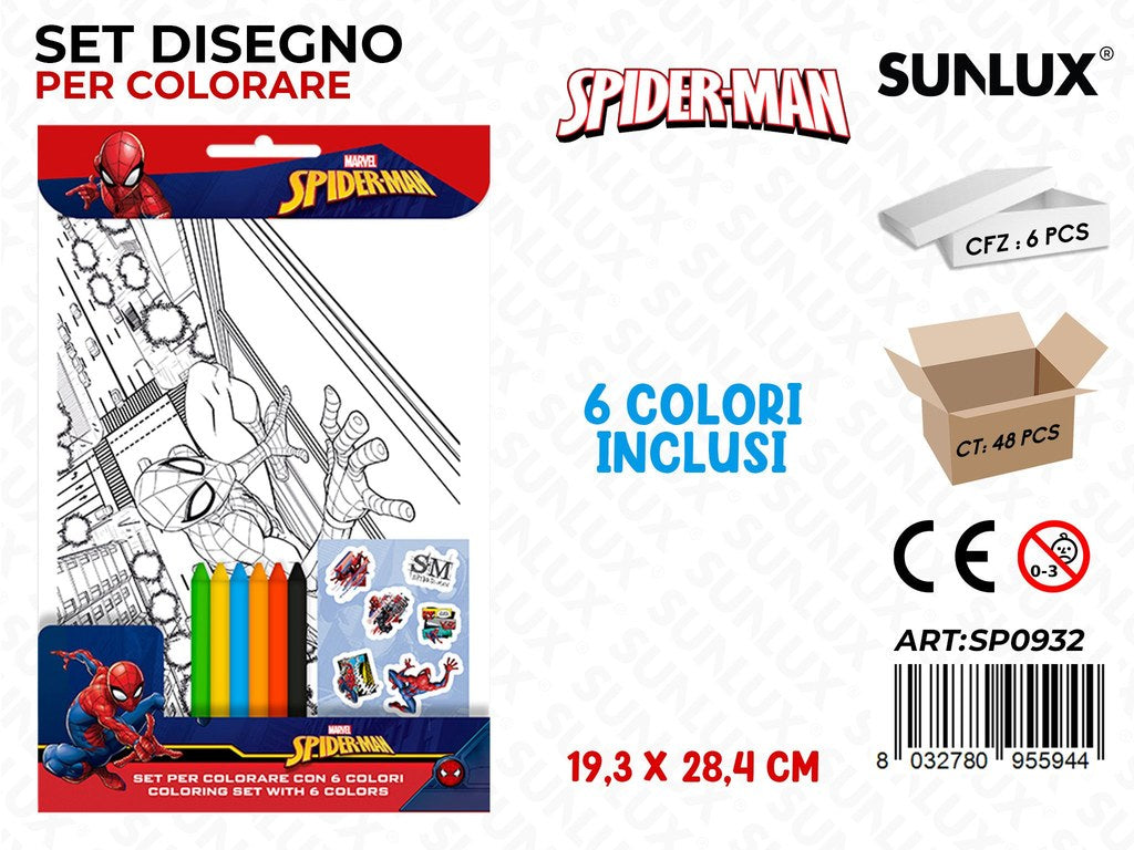 SET DISEGNO PER COLORARE SPIDERMAN C/ 6COL. 19.3*28.4CM