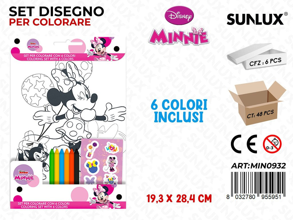 SET DISEGNO PER COLORARE MINNIE C/ 6COL. 19.3*28.4CM