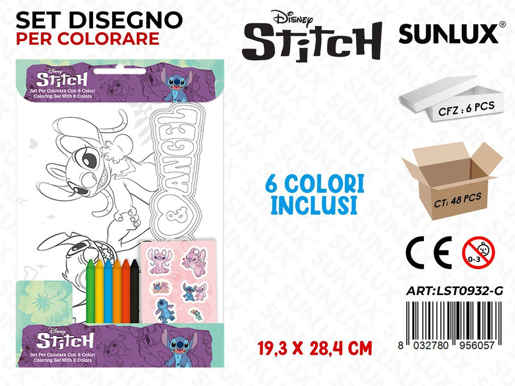 SET DISEGNO PER COLORARE STITCH C/ 6COL. 19.3*28.4CM /PZ DA 6**