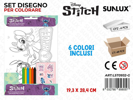 SET DISEGNO PER COLORARE STITCH C/ 6COL. 19.3*28.4CM /PZ DA 6**